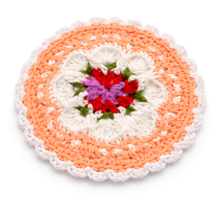 Peach Floral Crochet Doily Handcrafted Cotton Yarn